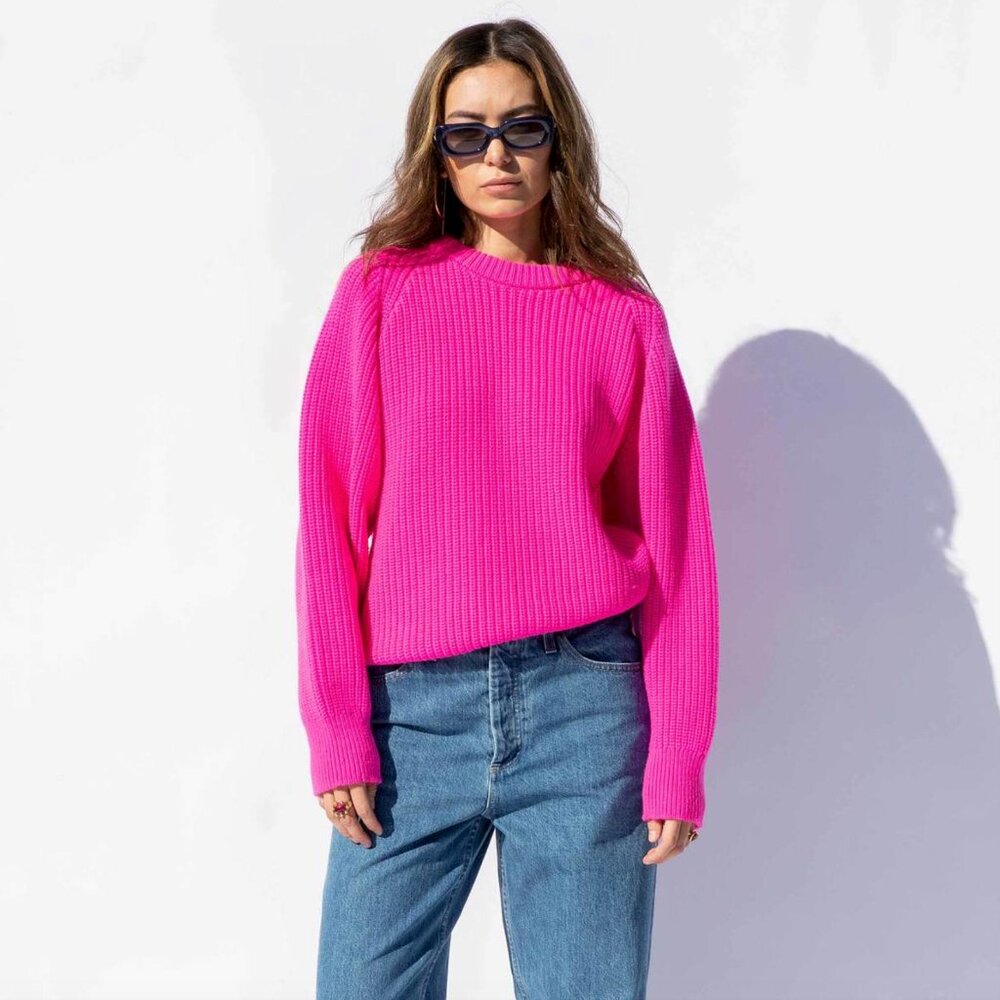 Mara Hoffman Andi Regenerative Knit Sweater, Neon Hot Pink